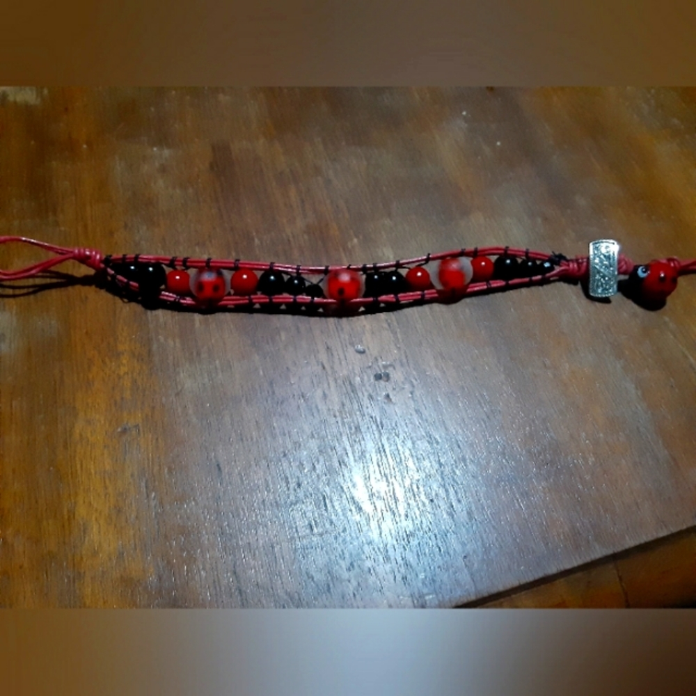 Handmade leather wrap beaded bracelet